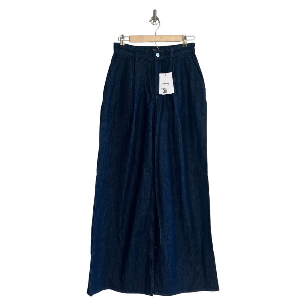 Theory Pleated Wide Leg Denim Pants Jeans Indigo Blue Size 26 - Picture 2 of 8